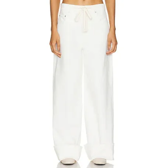 GRLFRND Pants - GRLFRND x Maggie MacDonald Lucia Drawstring Baggy Wide Leg in Arroyo in White